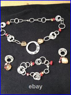 Big Sky Silver Bear Paw Citrine And Coral Set 925