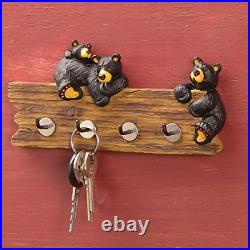 Black Bear Family 3.5 x 7.5 Hand-cast Resin Figurine Key Holder