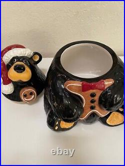 Black Santa Bear Cookie Jar Big Sky Carvers BearFoots Ceramic