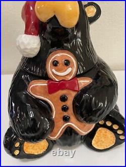 Black Santa Bear Cookie Jar Big Sky Carvers BearFoots Ceramic