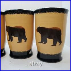 Brushwerks Big Sky Carvers Bear 5.5 Mugs 16 oz Set of 4 Stoneware 1 CRACKED