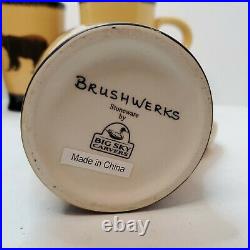 Brushwerks Big Sky Carvers Bear 5.5 Mugs 16 oz Set of 4 Stoneware 1 CRACKED