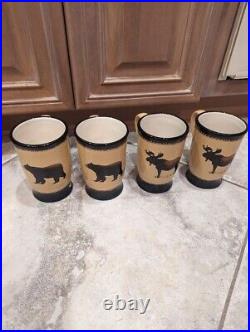 Brushwerks Big Sky Carvers Set of 4 Bear & Moose 16oz 5-1/2 Stoneware Cup Mugs