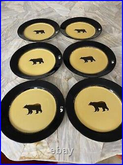Brushwerks Big Sky Carvers Set of 6 Bear 10.75 Stoneware Rimmed Dinner Plates