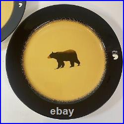 Brushwerks Plates 10-5/8 Big Sky Carvers Bears Stoneware Black Rimmed Set of 2