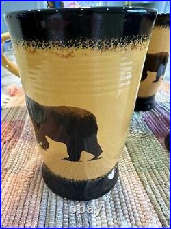 Brushwerks Stoneware BIG SKY CARVERS Bear & Paw Coffee Mugs Set Of 4 Cups EUC