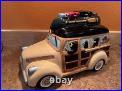 Ceramic Bear Car Cookie Jar with Lid, Animal Theme, Beige Brown Black