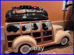 Ceramic Bear Car Cookie Jar with Lid, Animal Theme, Beige Brown Black