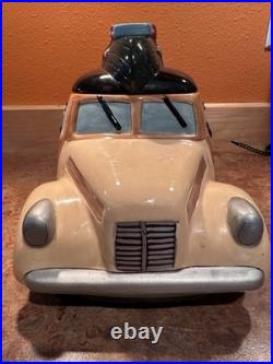 Ceramic Bear Car Cookie Jar with Lid, Animal Theme, Beige Brown Black