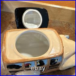 Ceramic Bear Car Cookie Jar with Lid, Animal Theme, Beige Brown Black