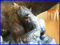 EXCELLENT LARGE JEFF FLEMING MOMA BEAR With 2 CUBS SCULPTURE BIG SKY CARVERS