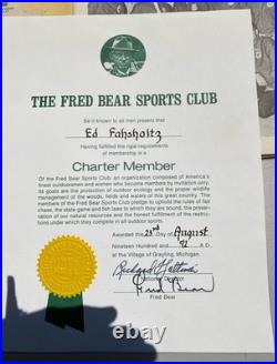 Fred Bear Signed Sports Club Charter Member Certificate & Big Sky Vol. 1#1 1972