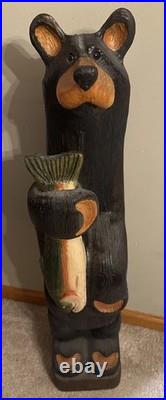 Hand Carved 33H Wooden Black Bear With Trout Big Sky Carvers Jeff Fleming Montana