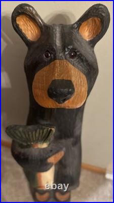 Hand Carved 33H Wooden Black Bear With Trout Big Sky Carvers Jeff Fleming Montana