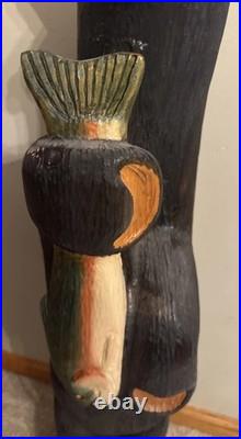 Hand Carved 33H Wooden Black Bear With Trout Big Sky Carvers Jeff Fleming Montana