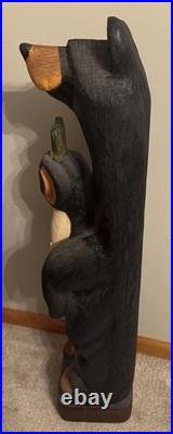 Hand Carved 33H Wooden Black Bear With Trout Big Sky Carvers Jeff Fleming Montana