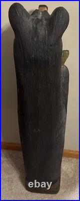 Hand Carved 33H Wooden Black Bear With Trout Big Sky Carvers Jeff Fleming Montana