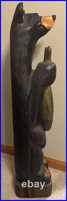 Hand Carved 33H Wooden Black Bear With Trout Big Sky Carvers Jeff Fleming Montana