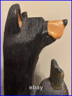 Hand Carved 33H Wooden Black Bear With Trout Big Sky Carvers Jeff Fleming Montana