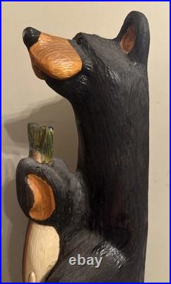 Hand Carved 33H Wooden Black Bear With Trout Big Sky Carvers Jeff Fleming Montana