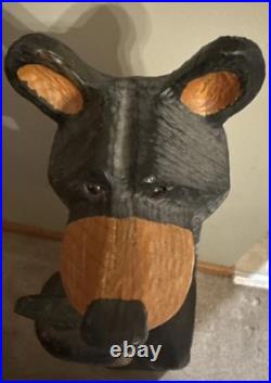 Hand Carved 33H Wooden Black Bear With Trout Big Sky Carvers Jeff Fleming Montana
