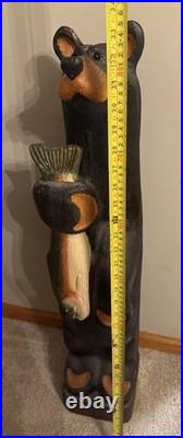 Hand Carved 33H Wooden Black Bear With Trout Big Sky Carvers Jeff Fleming Montana