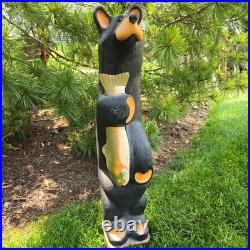 Hand Carved 33 Wooden Black Bear With Trout Big Sky Carvers Jeff Fleming Montana