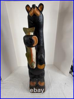 Hand Carved 33 Wooden Black Bear With Trout Big Sky Carvers Jeff Fleming Montana Hand Carved 33 Wooden Black Bear With Trout Big Sky Carvers Jeff Fleming Montana