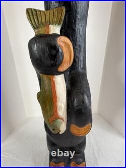 Hand Carved 33 Wooden Black Bear With Trout Big Sky Carvers Jeff Fleming Montana