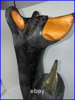 Hand Carved 33 Wooden Black Bear With Trout Big Sky Carvers Jeff Fleming Montana Hand Carved 33 Wooden Black Bear With Trout Big Sky Carvers Jeff Fleming Montana