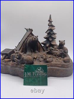 J. M Fleming Big Sky Carvers Sculpture The Tresspassers Bears Tent Trees Art