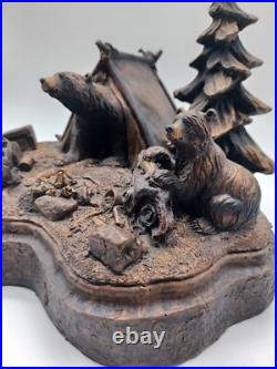 J. M Fleming Big Sky Carvers Sculpture The Tresspassers Bears Tent Trees Art HTF