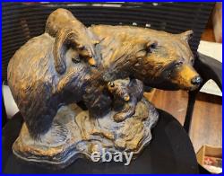 J. M Fleming Big Sky Carvers Vintage Sculpture Bear and her Cubs 12 x 12 Art