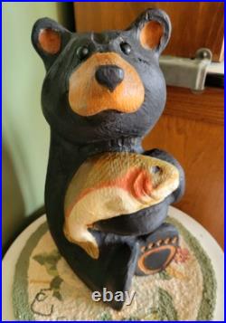 Jeff Fleming 15 Black Bear with Trout Handcarved Sculpture By Big Sky Carvers