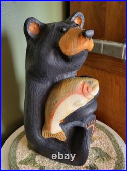 Jeff Fleming 15 Black Bear with Trout Handcarved Sculpture By Big Sky Carvers
