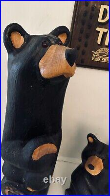Jeff Fleming Big Sky 4 Bears with signs, Solid Wood Carved Bear SET that's Retired