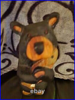 Jeff Fleming Big Sky Carver's Bear & Trout Wooden Carved 11 3/4 Vintage Retired