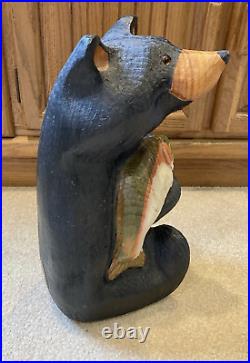 Jeff Fleming Big Sky Carvers Black Bear With Trout 15 Solid Wood Carving Art