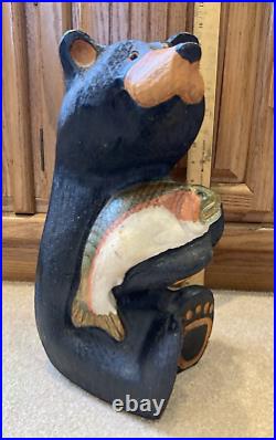 Jeff Fleming Big Sky Carvers Black Bear With Trout 15 Solid Wood Carving Art