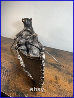 Jeff Fleming Big Sky Carvers Canoe Trip Bear Sculpture LARGE / HEAVY 23 W