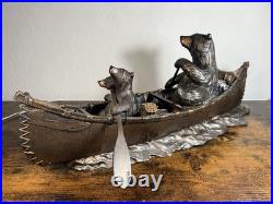 Jeff Fleming Big Sky Carvers Canoe Trip Bear Sculpture LARGE / HEAVY 23 W
