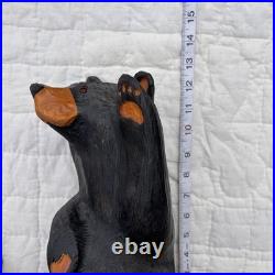 Jeff Fleming Big Sky Hand Carved Wooden Sculpture Waving Bear Paw Up 12.5