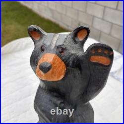 Jeff Fleming Big Sky Hand Carved Wooden Sculpture Waving Bear Paw Up 12.5