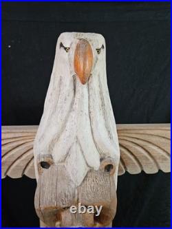 Jeff Fleming Big Sky Montana Carved Totem Of Eagle Bear And Salmon Signed 2002