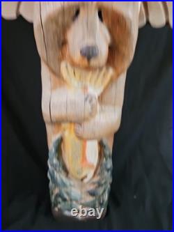 Jeff Fleming Big Sky Montana Carved Totem Of Eagle Bear And Salmon Signed 2002