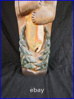 Jeff Fleming Big Sky Montana Carved Totem Of Eagle Bear And Salmon Signed 2002 Jeff Fleming Big Sky Montana Carved Totem Of Eagle Bear And Salmon Signed 2002