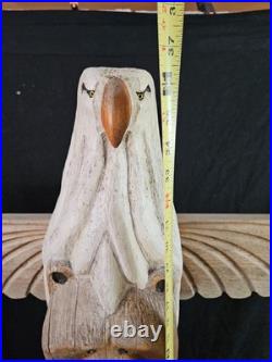 Jeff Fleming Big Sky Montana Carved Totem Of Eagle Bear And Salmon Signed 2002