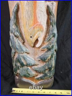 Jeff Fleming Big Sky Montana Carved Totem Of Eagle Bear And Salmon Signed 2002 Jeff Fleming Big Sky Montana Carved Totem Of Eagle Bear And Salmon Signed 2002