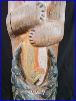 Jeff Fleming Big Sky Montana Carved Totem Of Eagle Bear And Salmon Signed 2002