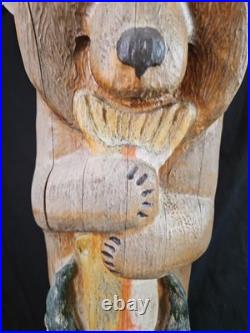 Jeff Fleming Big Sky Montana Carved Totem Of Eagle Bear And Salmon Signed 2002 Jeff Fleming Big Sky Montana Carved Totem Of Eagle Bear And Salmon Signed 2002